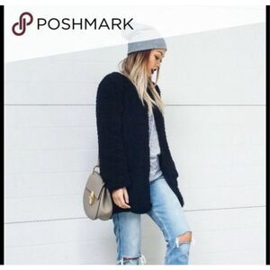 Aritzia Wilfred Black Laboratoire Fuzzy Teddy Sherpa Coat Womens Size Medium